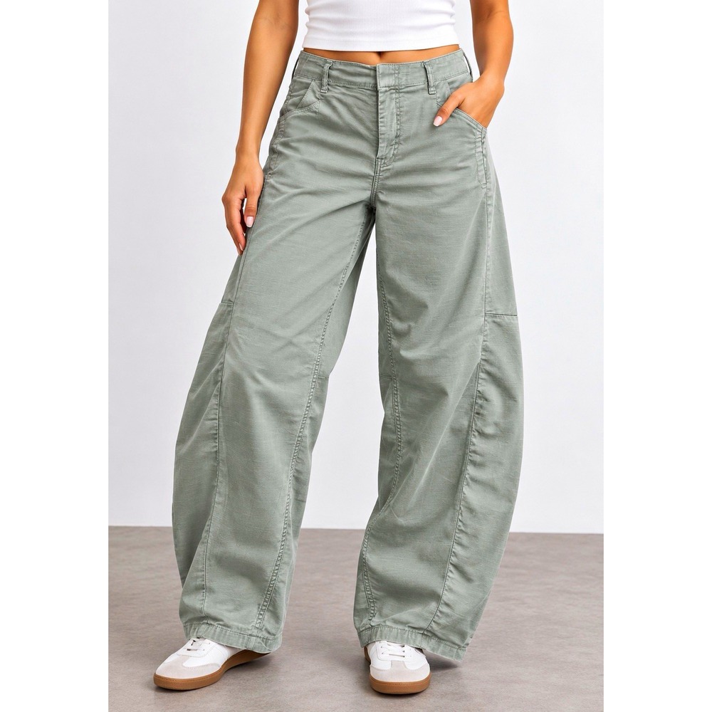 Pilcro Vintage Bow Full-Length Barrel Pants Sage Green Size 28 Anthropologie